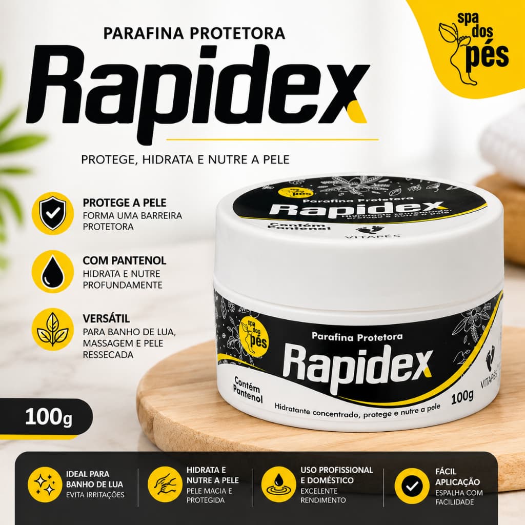 Parafina Protetora Rapidex 100g Com Pantenol Banho de Lua Hidratante Para Pés Mãos Corpo Massagem Pele Ressecada