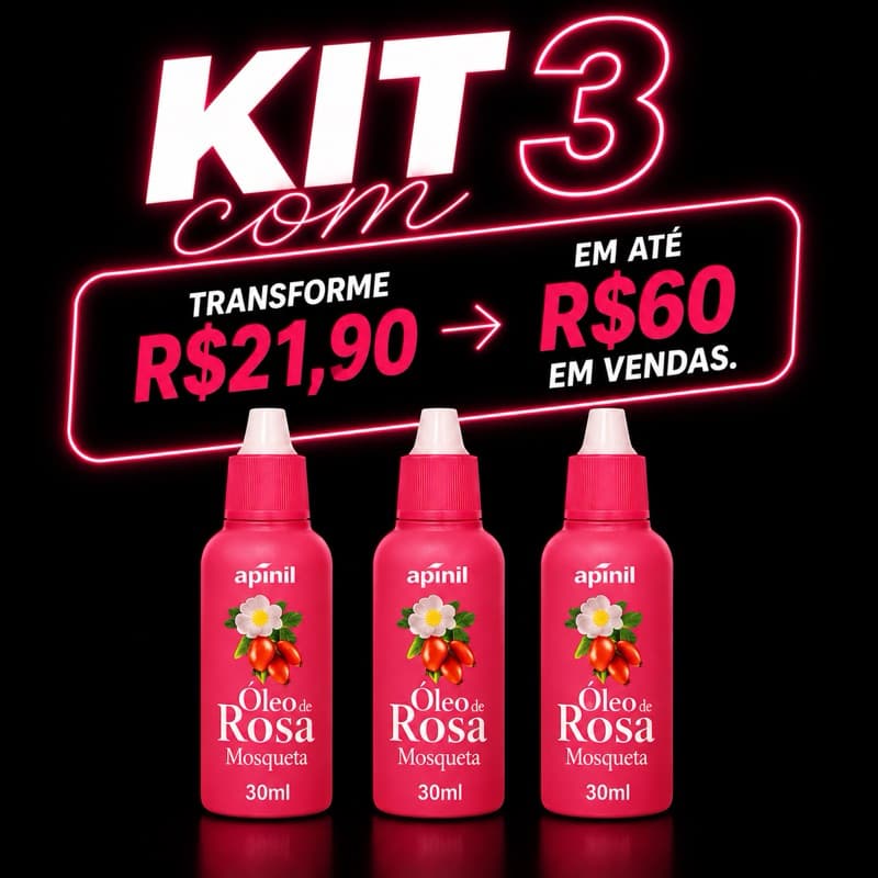 Kit com 3 Oleo de Rosa Mosqueta (Clareador de Manchas /Axila /Virilha /Rugas /Estrias /Previne estrias na gravidez)