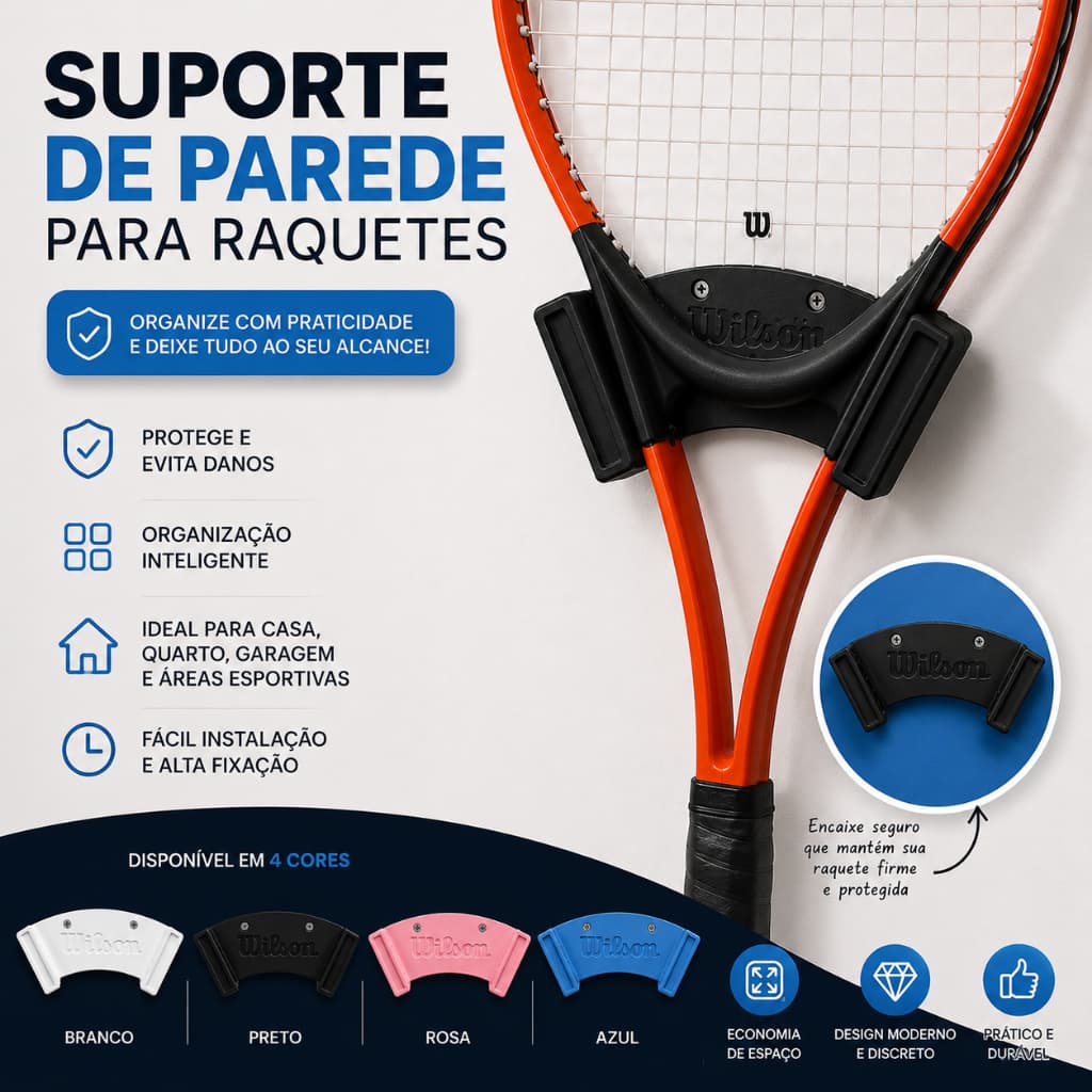Suporte de Parede para Raquete de Tênis | Organizador e Expositor de Raquete