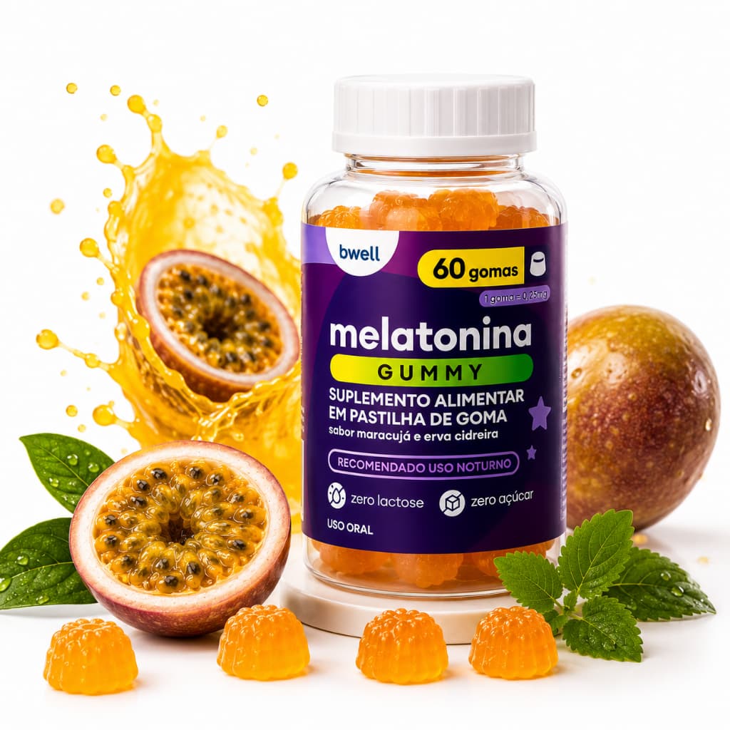 Melatonina Bwell Gummy Maracujá e Erva-Cidreira 60 Gomas Zero Açúcar zero lactose