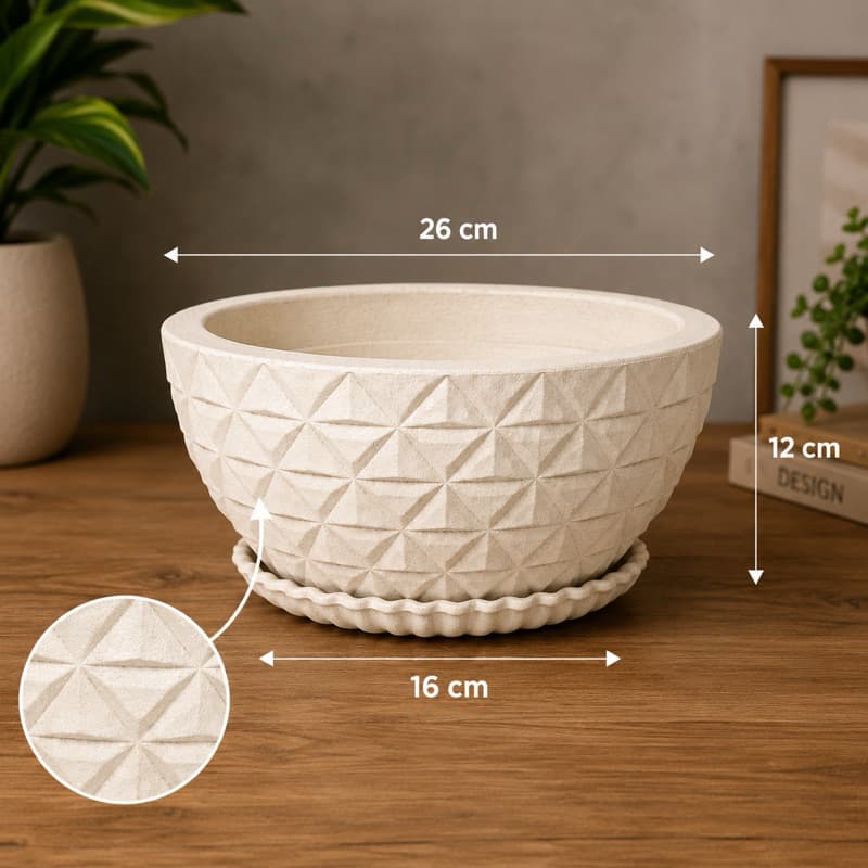 Vaso para Plantas Bacia Diamante P e G Polietileno Decorativo com Prato Coletor Jardim Varanda Sala