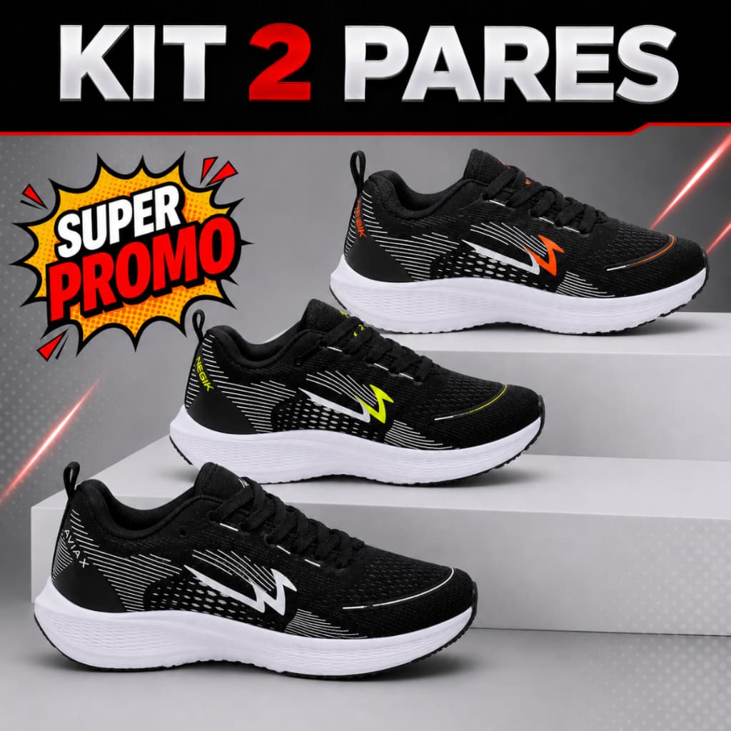 Kit 2 Tênis Esportivo Masculino Feminino Leve Confortável Resistente Antiderrapante Original