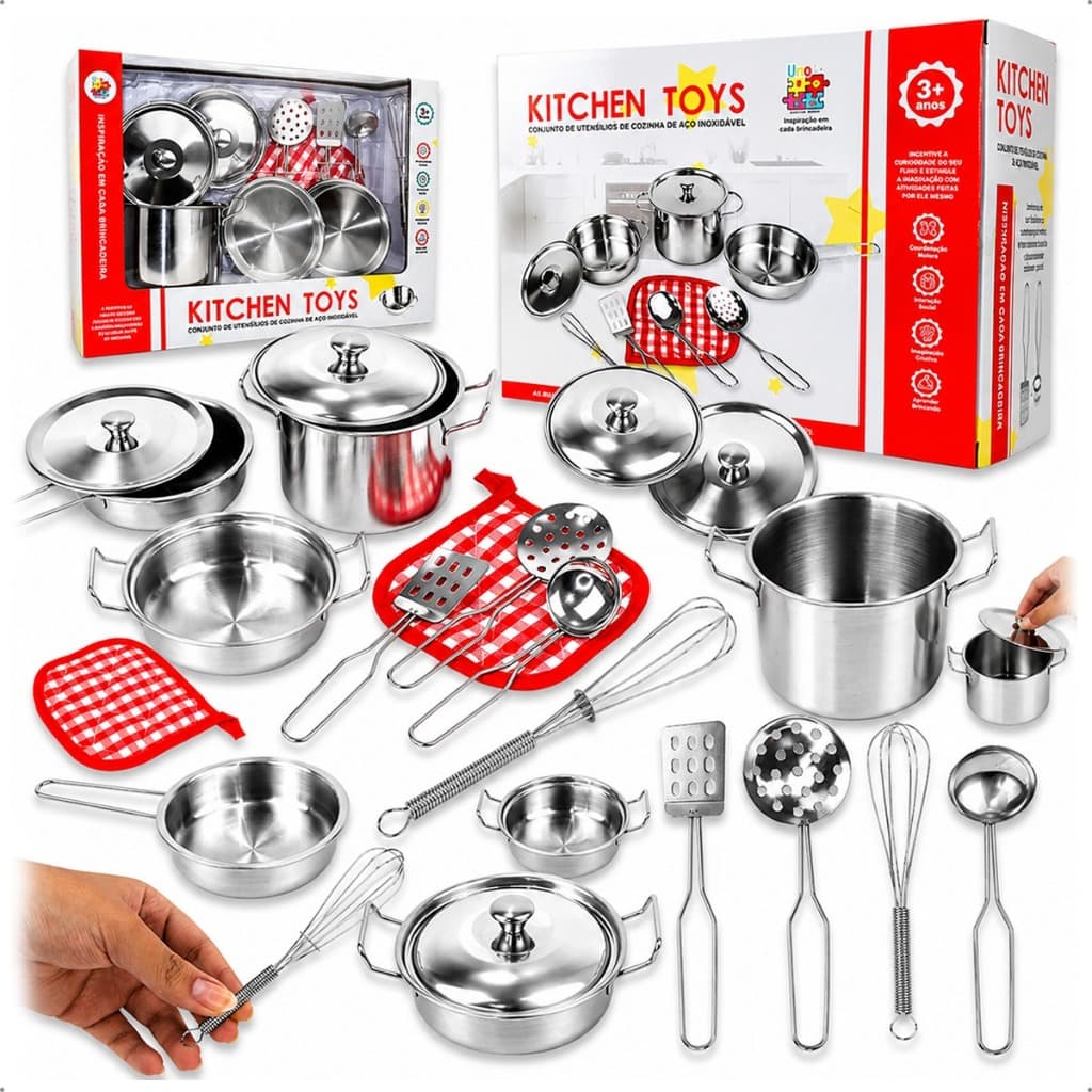 Brinquedo Educativo Cozinha Panelinhas Aço Inoxidável