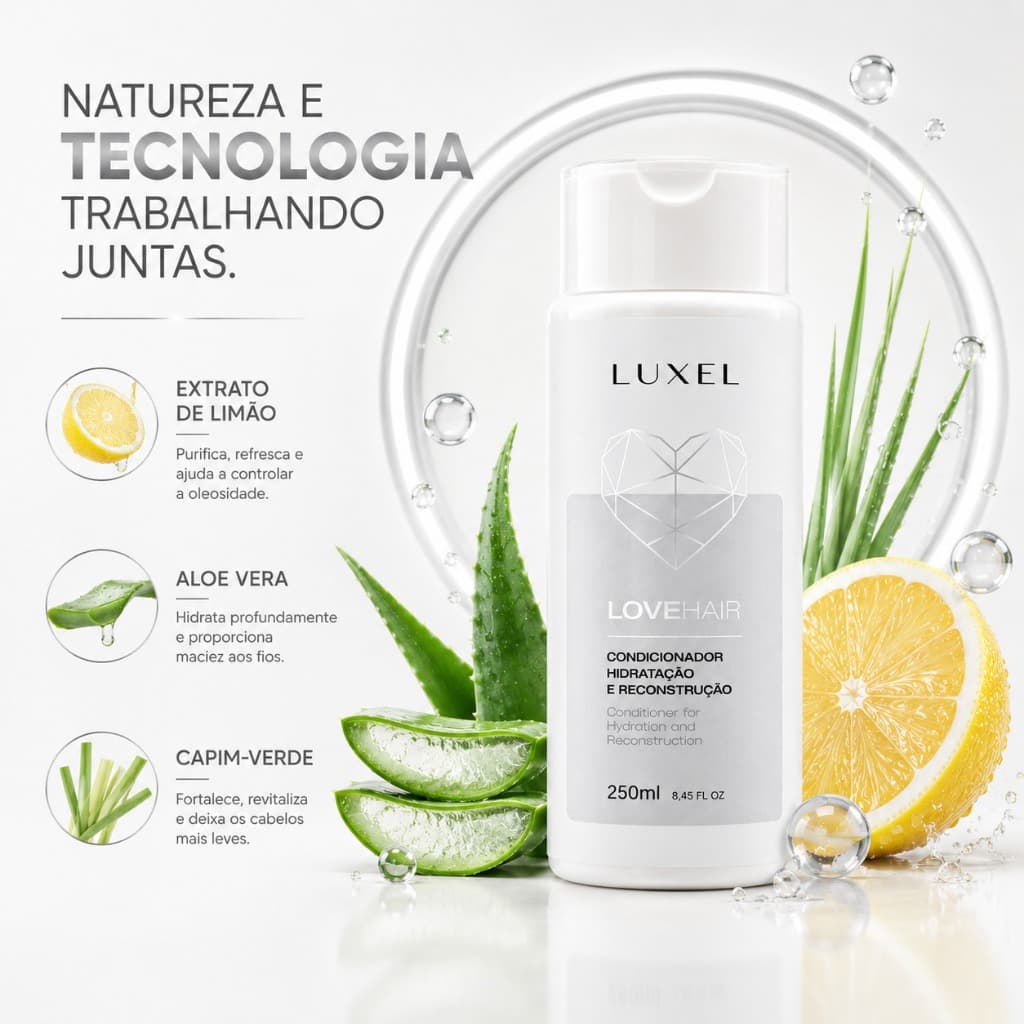 Condicionador Hidratante para Cabelo Oleoso e Danificado Reconstrução Capilar Luxel 250g