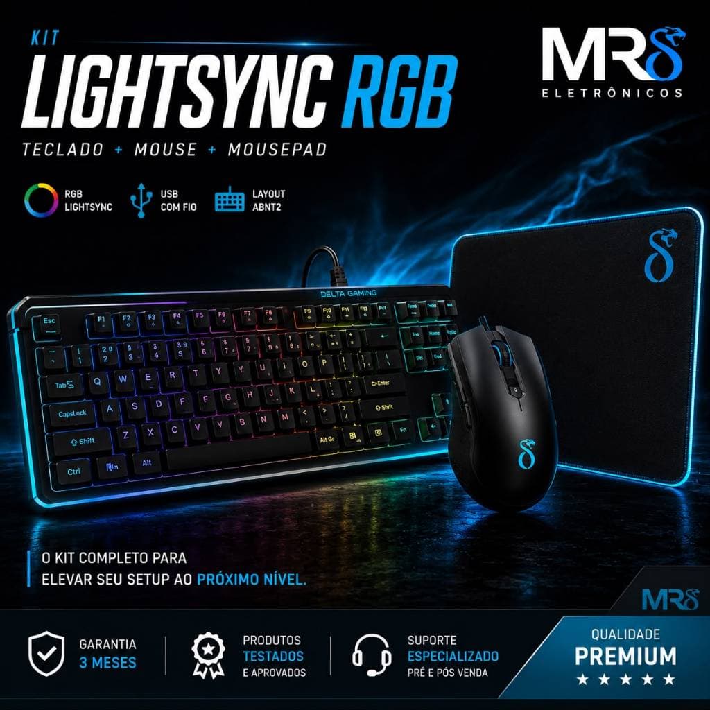 Kit Gamer RGB | Teclado | Mouse | Mousepad | USB ABNT2 | LED | Delta VK0301 | Para PC