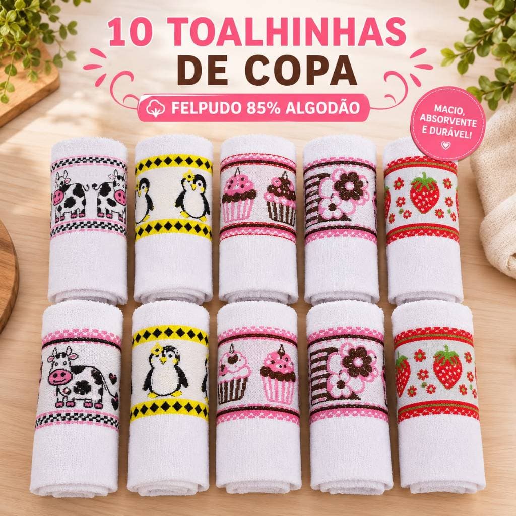 Kit 10 Toalhas Copa Panos de Prato Margex — Estampas Sortidas Premium