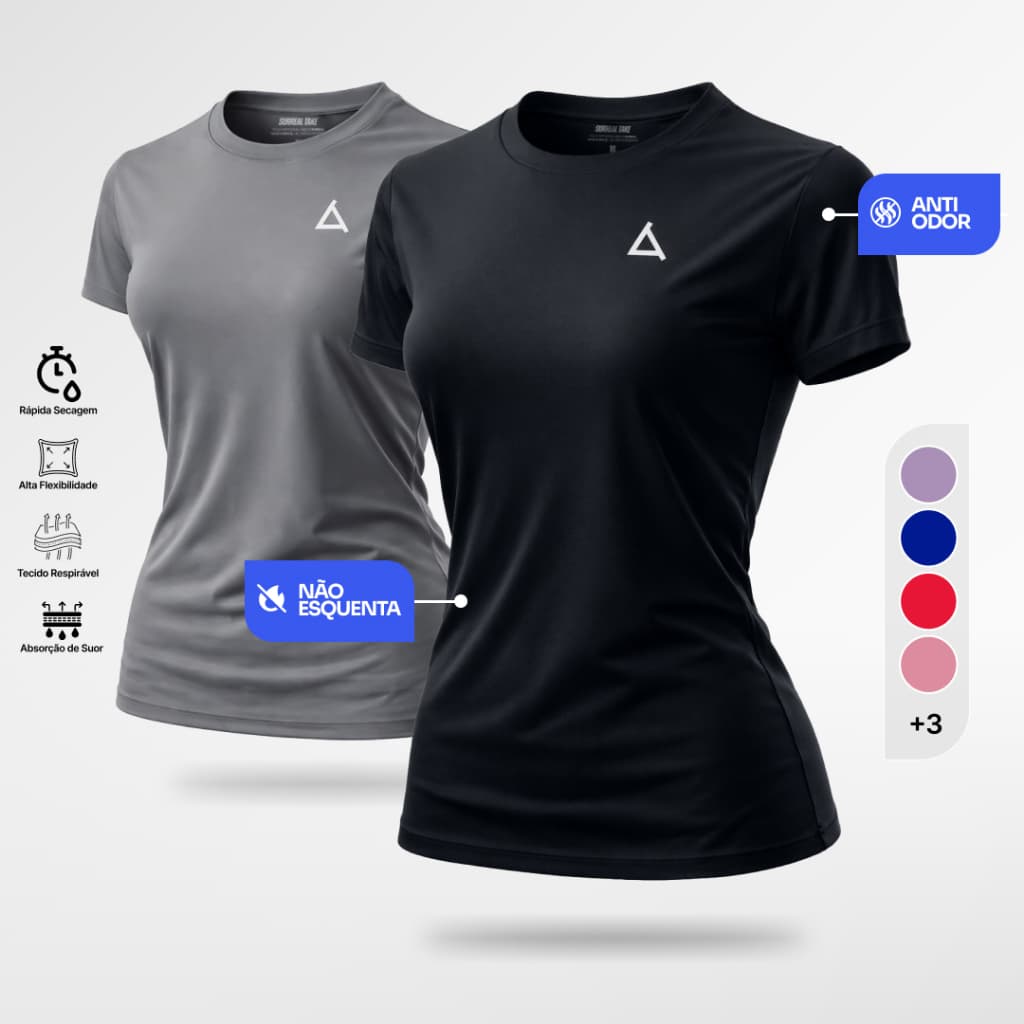 KIT 2 ou 1 Camiseta Feminina Dry Fit Blusa Camisa Academia Treino Caminhada UV 50+ Anti Odor