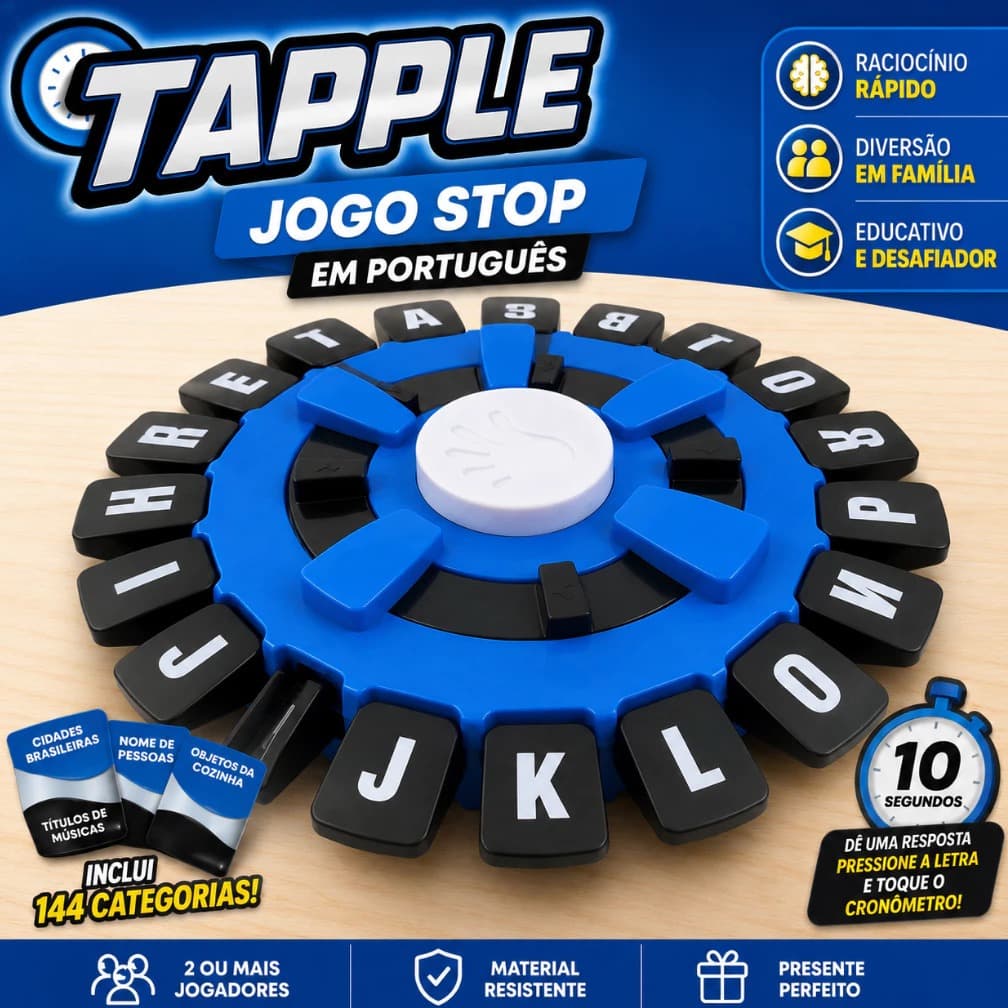 Jogo Stop Tapple em Português com Temporizador Eletrônico 144 Categorias Jogo de Família Educativo