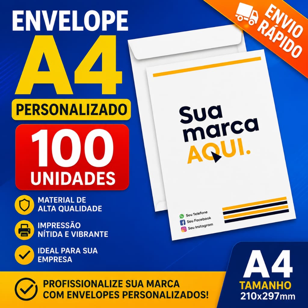 100 Envelopes Personalizados A4 23x33cm 90g | Com Sua Logo | Envio Rápido