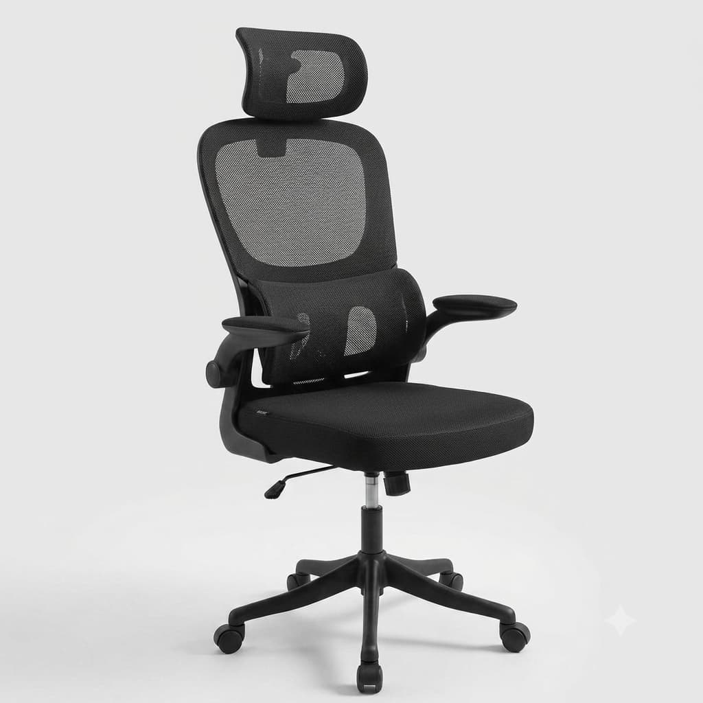 Cadeira Escritorio Giratoria Ergonomica Preta Confortável Ajustável Lombar Profissional