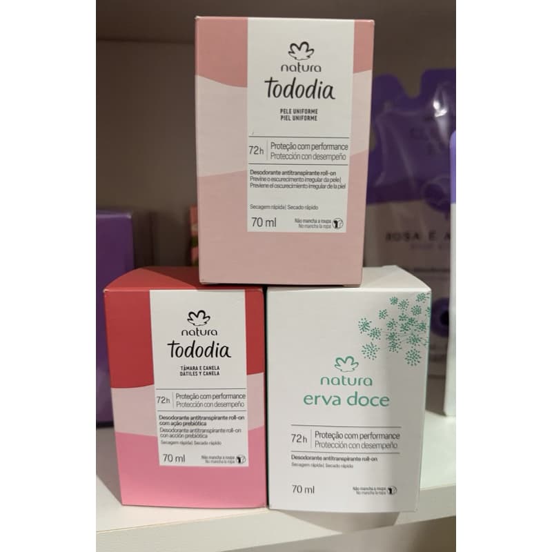 Roll On Natura kit 3 unidades Erva doce, tamara e canela e suave  70 ml