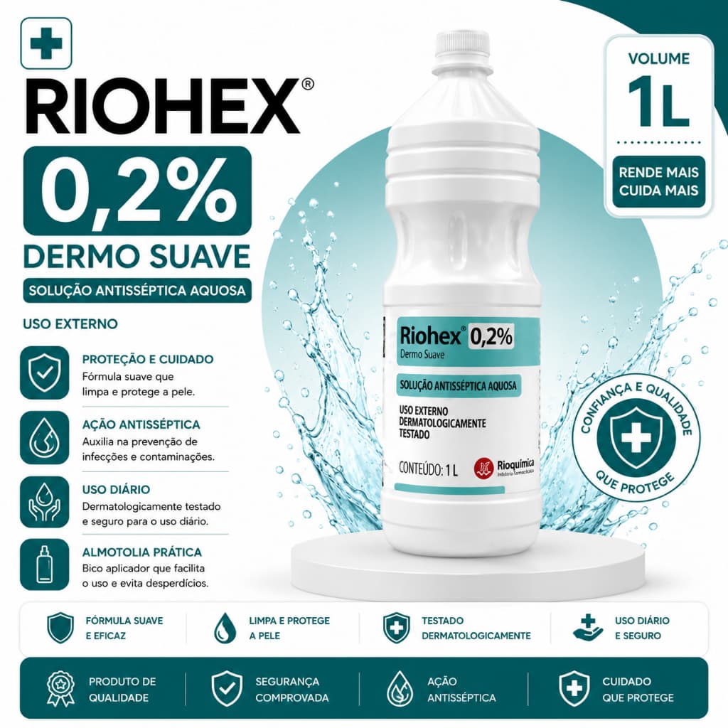 Clorexidina 0,2% Riohex Solução Aquosa 1 Litro - Rioquímica
