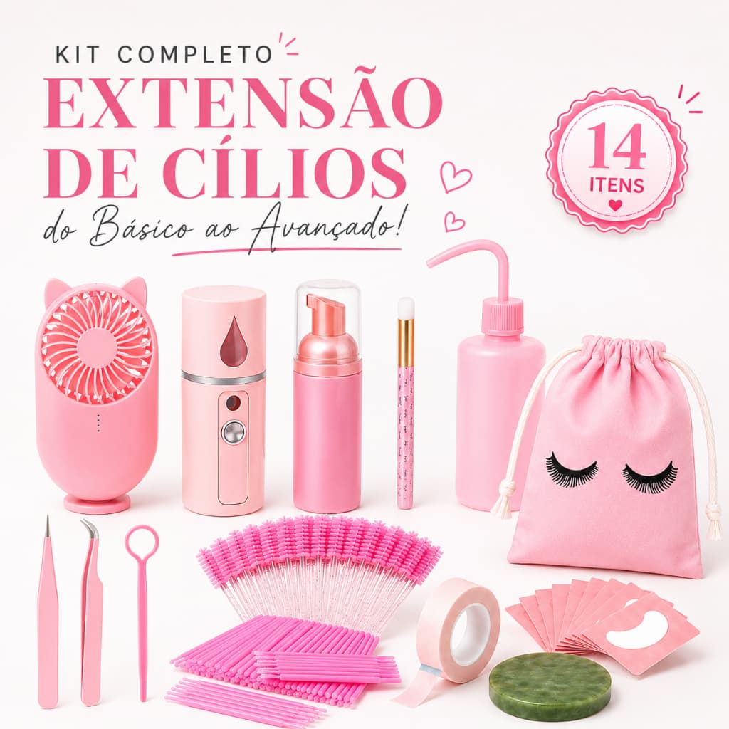 Kit Profissional Lash Designer com Nano Mister, Ventilador Portátil, Pinças e Itens para Alongamento