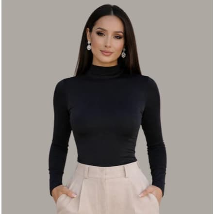 Body Feminino Gola Alta Manga Longa Suplex Premium Segunda Pele