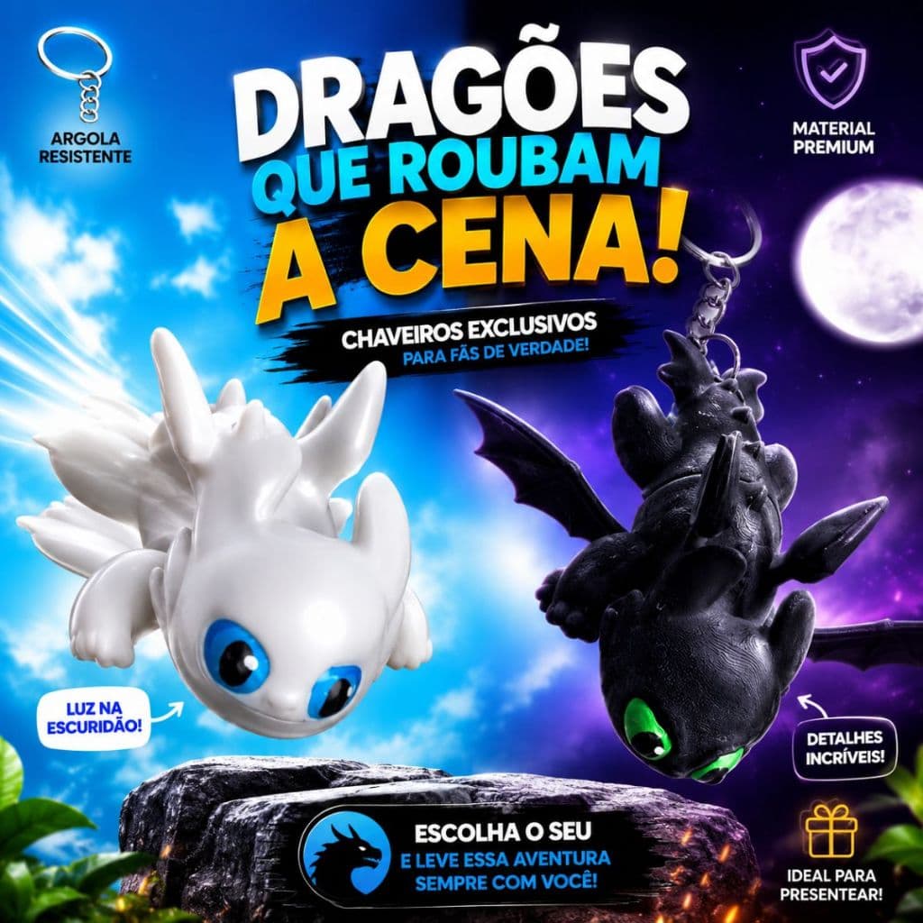 Chaveiro Banguela Fúria Noite 3D Brilha Dragão Fofinho Presente Fãs Colecionável