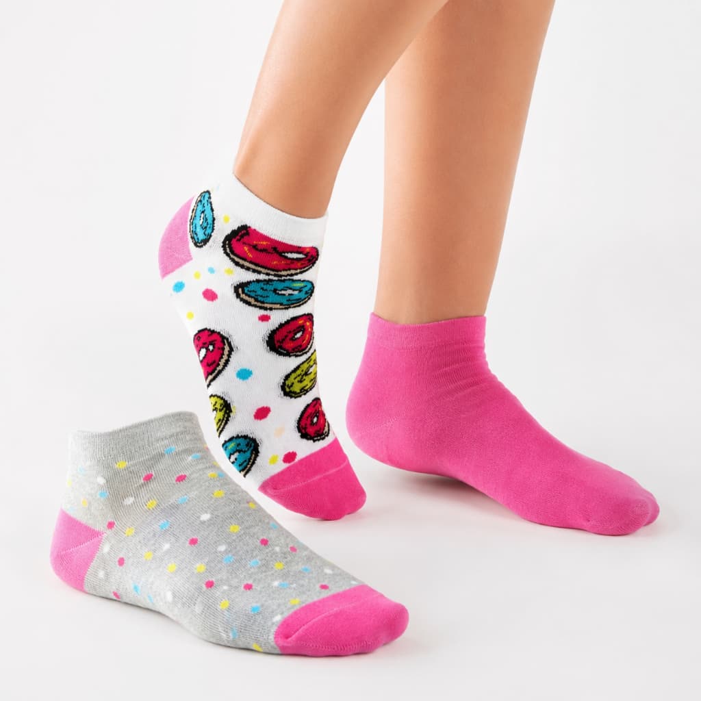 Meia Feminina Kit 3 Pares Soquete Cano Curto Hoahi Algodão Lisa e Estampada