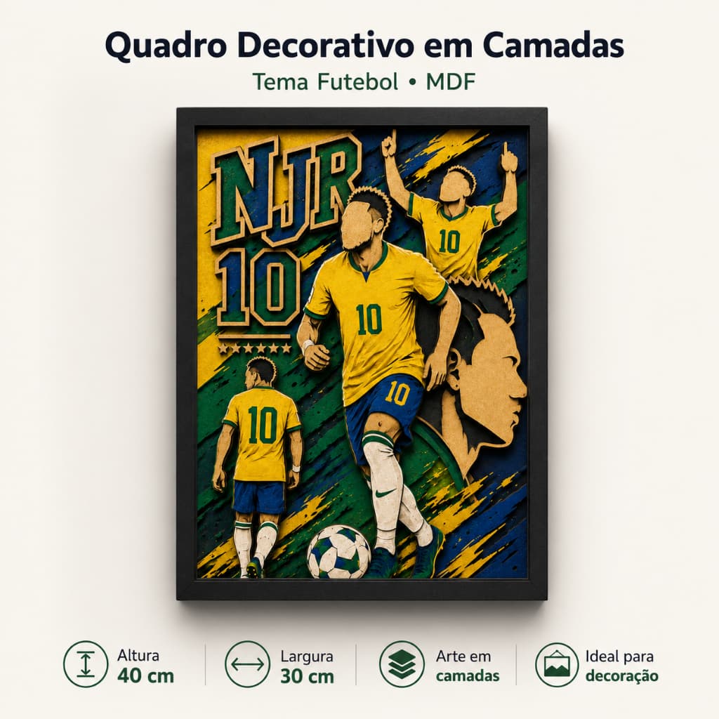 Quadros Decorativos Quarto Neymar JR NJR 10 MDF