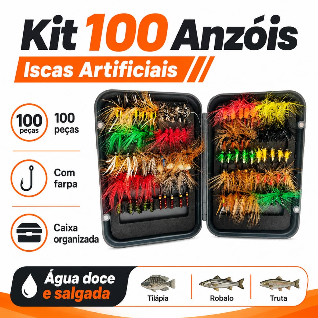 100 Pcs Conjunto de Anzóis para Pesca com Mosca Jip Farpado Ganchos Tilápia Mar Enfrentar
