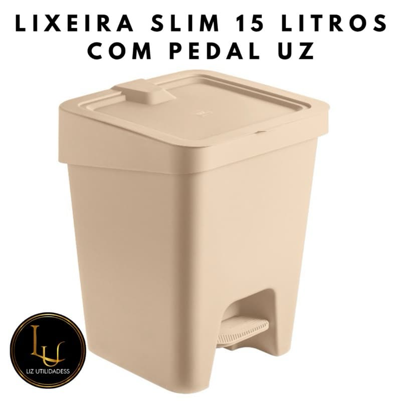 Lixeira 15l Plástico Resistente Slim Com Pedal P/ Cozinha, Banheiro, Lavanderia - Uz
