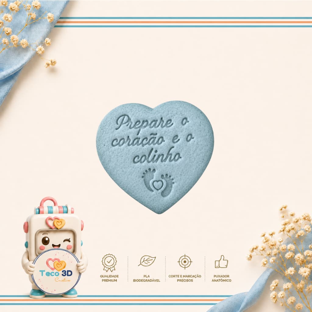 CORTADOR DE BISCOITO FRASE NASCIMENTO BEBE + CARIMBO MOLDE MARCADOR 6,5 CM CONFEITARIA ARTESANAL CULINÁRIA RECEITA