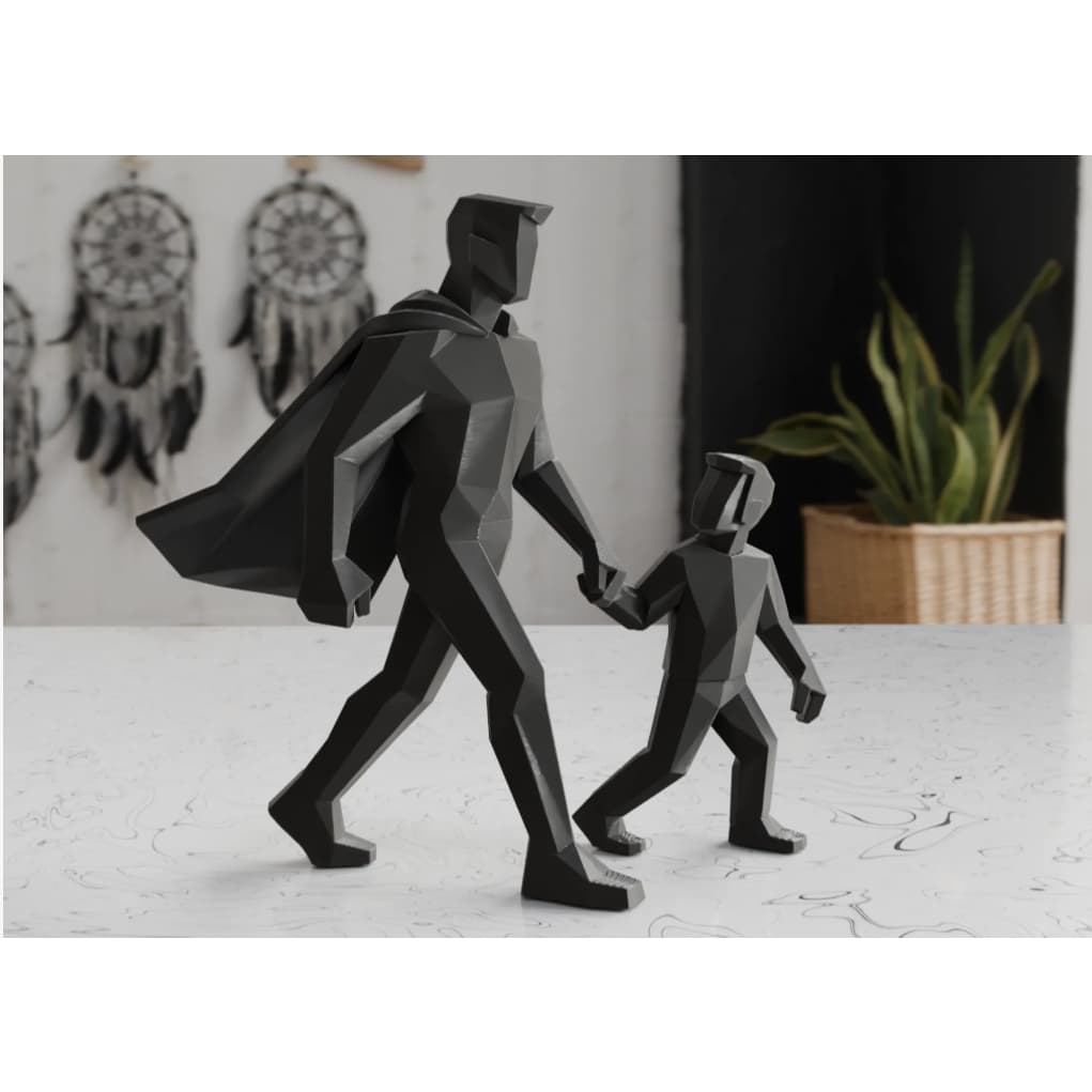 Estátua Batman e Filho Low Poly | Presente Dia dos Pais | Decoração Geek
