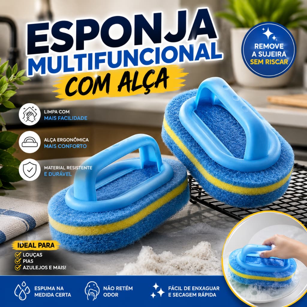 Esponja Multiuso Com Alça Escova de Limpeza Cabo Ideal para Cozinha Banheiro Louças Azulejos