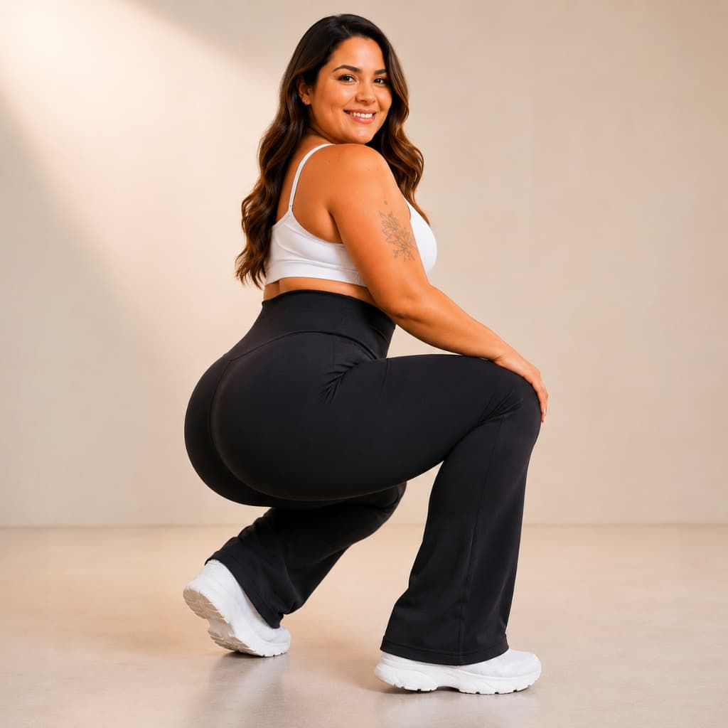 Calça Legging Flare Plus Size Cintura Alta Modeladora Empina Bumbum Bailarina Academia