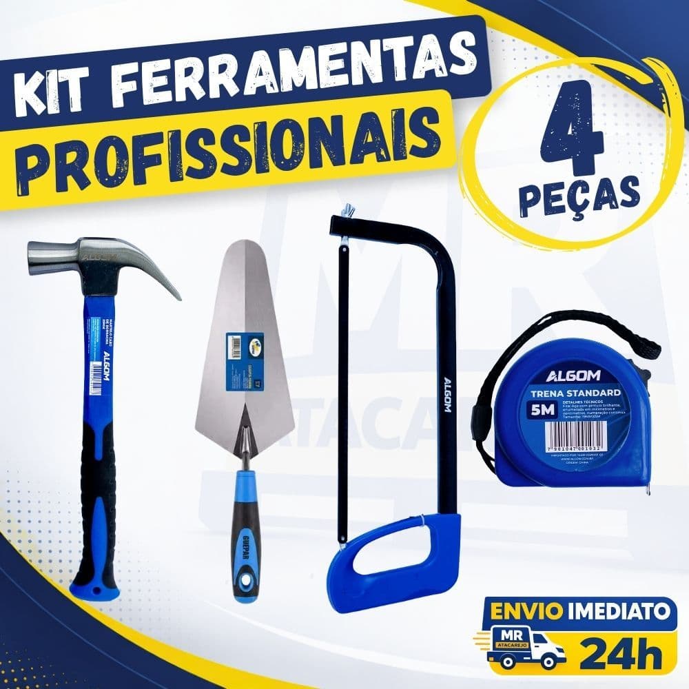 Kit Ferramentas de Pedreiro Martelo Colher de Pedreiro Arco de Serra trena 5 metros Profissional