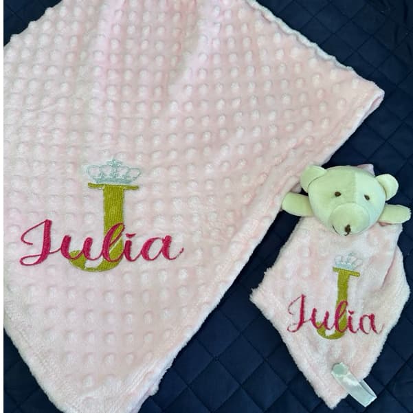 Kit Manta Pipoquinha com Naninha Personalizada Bordado com Nome - Bebê Recém-nascido enxoval