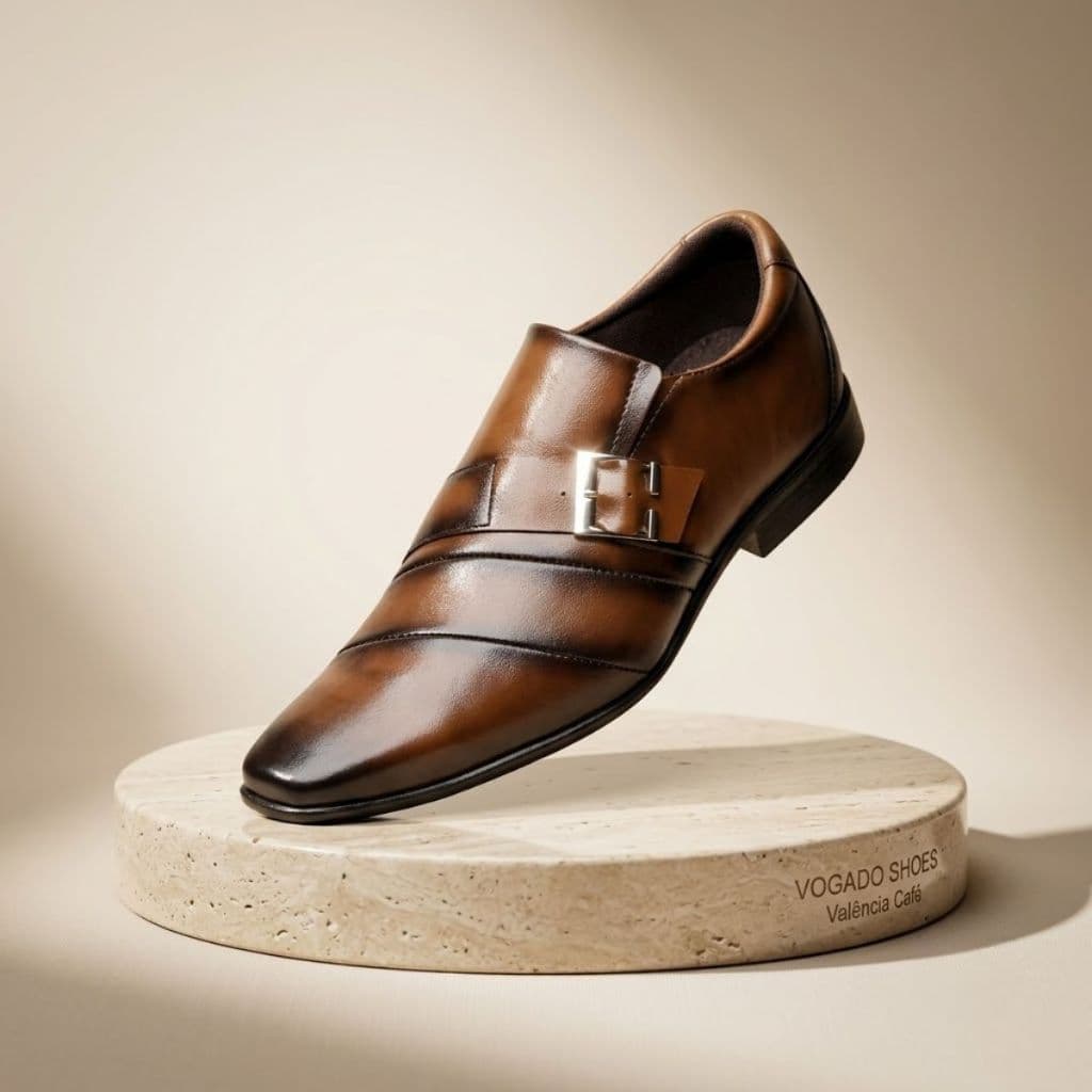 Sapato Social Masculino Valência Café Casual Fivela Confortável Bico Fino Vogado Shoes