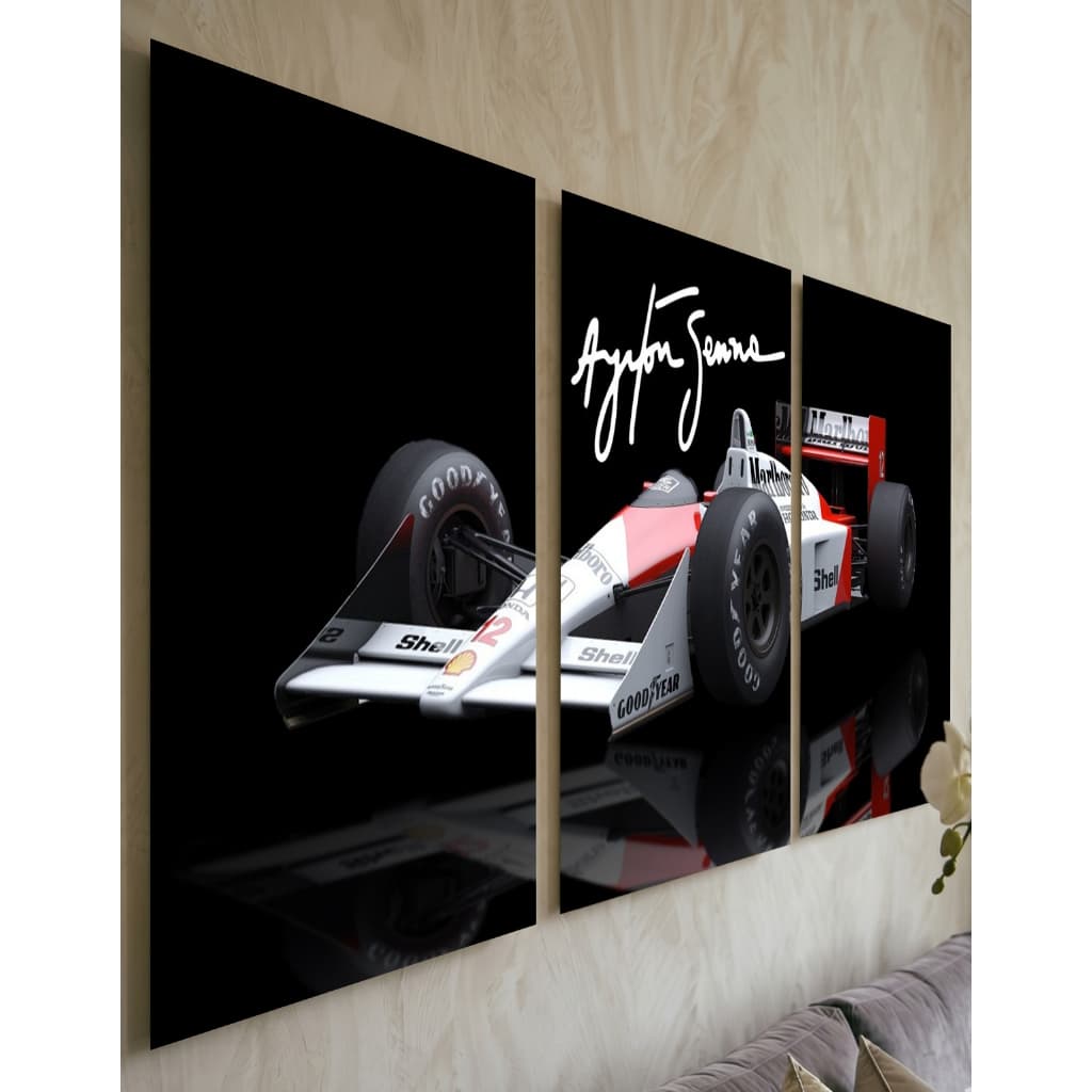 Quadro Decorativo Ayrton Senna 3 Peças Fórmula 1 McLaren Carro Corrida Sala Quarto Decoração