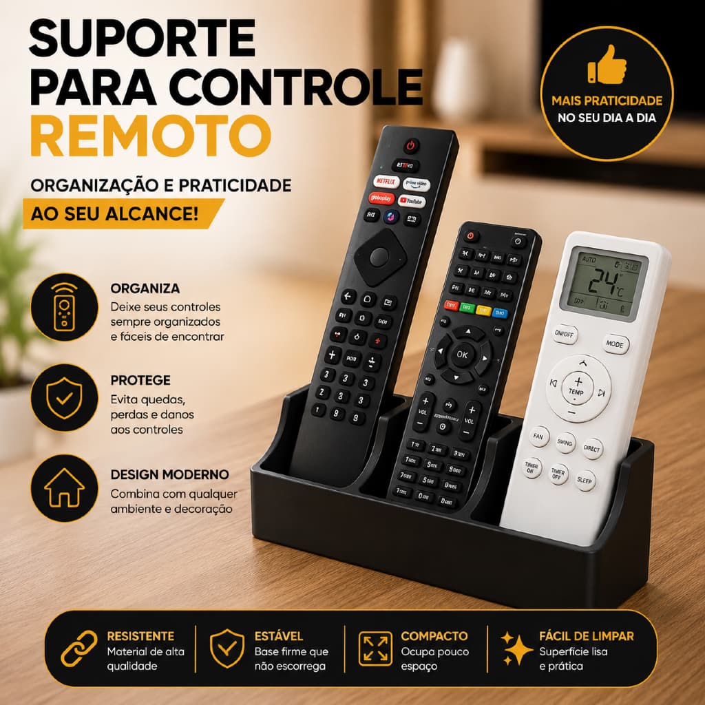 Organizador Controle Remoto 3 controle Sala TV Preto Branco Organizador Mesa Decoração Sala Mesa