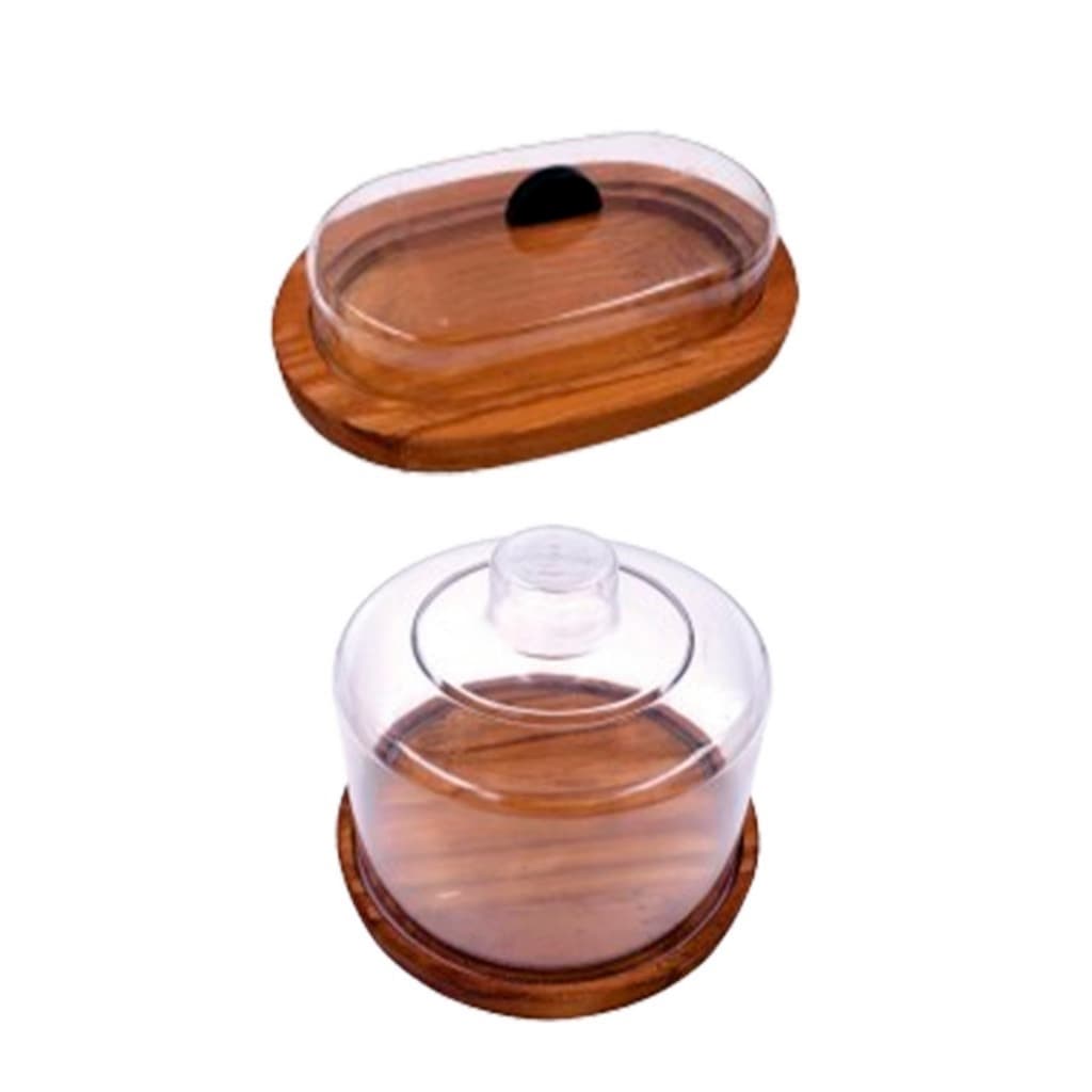 OFERTA Kit queijeira e manteigueira de Madeira Rustica com tampas de Acrilico