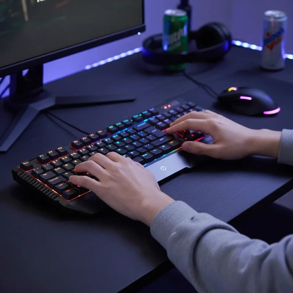 Teclado Gamer Hp K500f Usb Led Preto