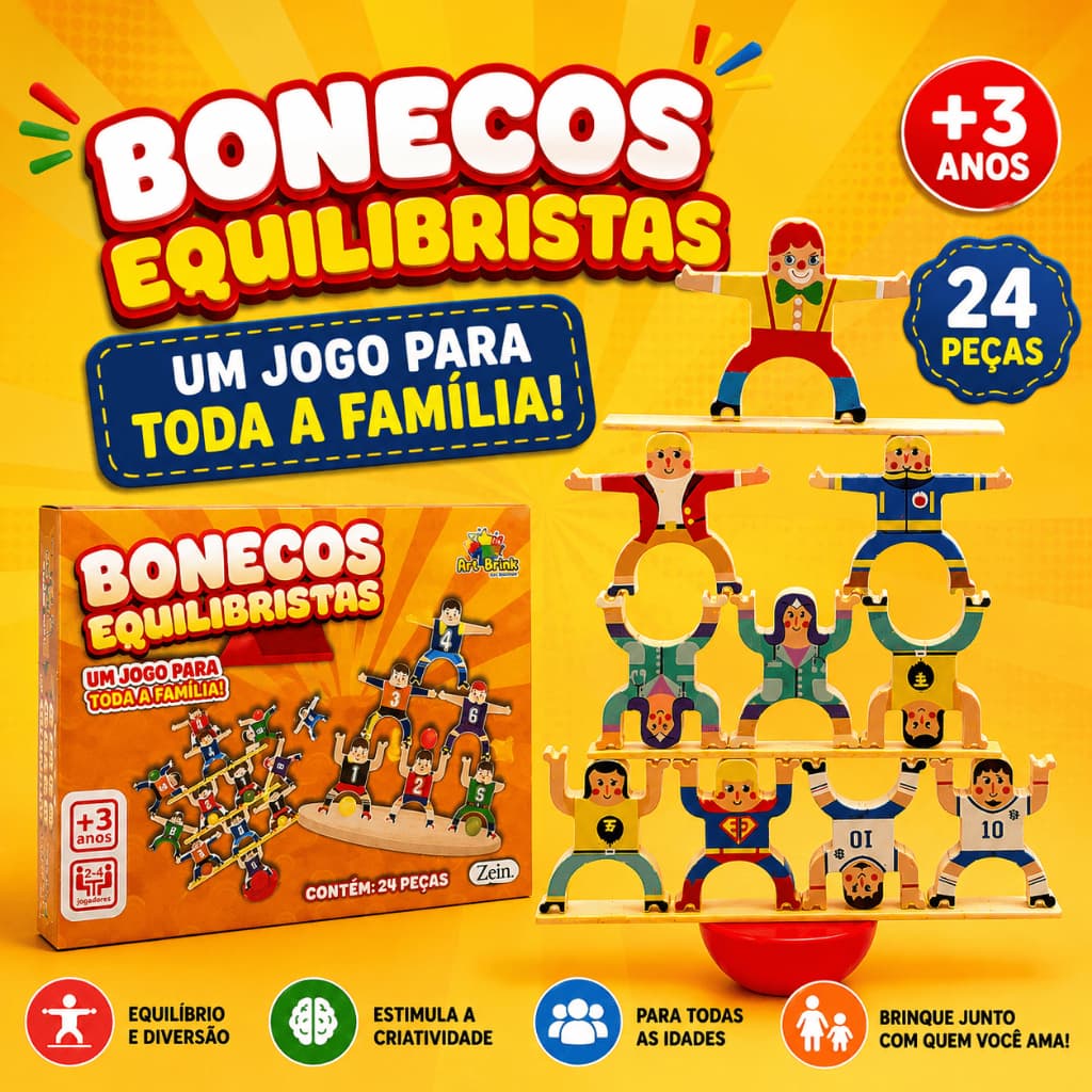 Jogo de Bonecos Equilibristas Infantil Educativo Equilíbrio Coordenação Motora Brinquedo Montessori Caiu Perdeu