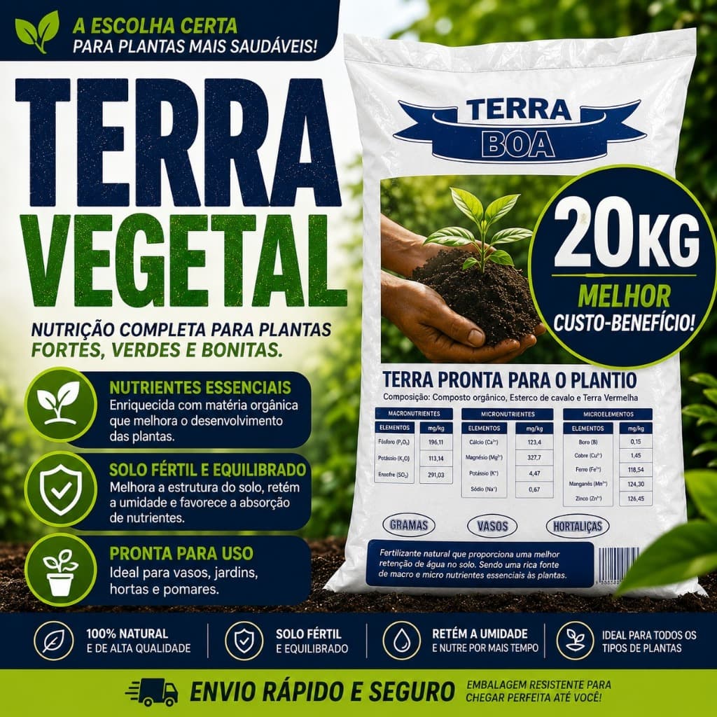Terra Vegetal Adubada Orgânica Para Plantas Com Húmus10kg 20kg Rica em Nutrientes