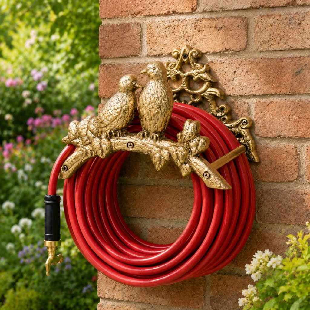 Suporte Enrolador Para Mangueira Jardim Alumínio Com Pássaros Estilo Clássico Resistente