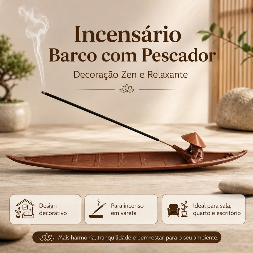 Incensário Modelo Barco Pescador I Cascata de Fumaça | Decoração Zen para Casa e Escritório