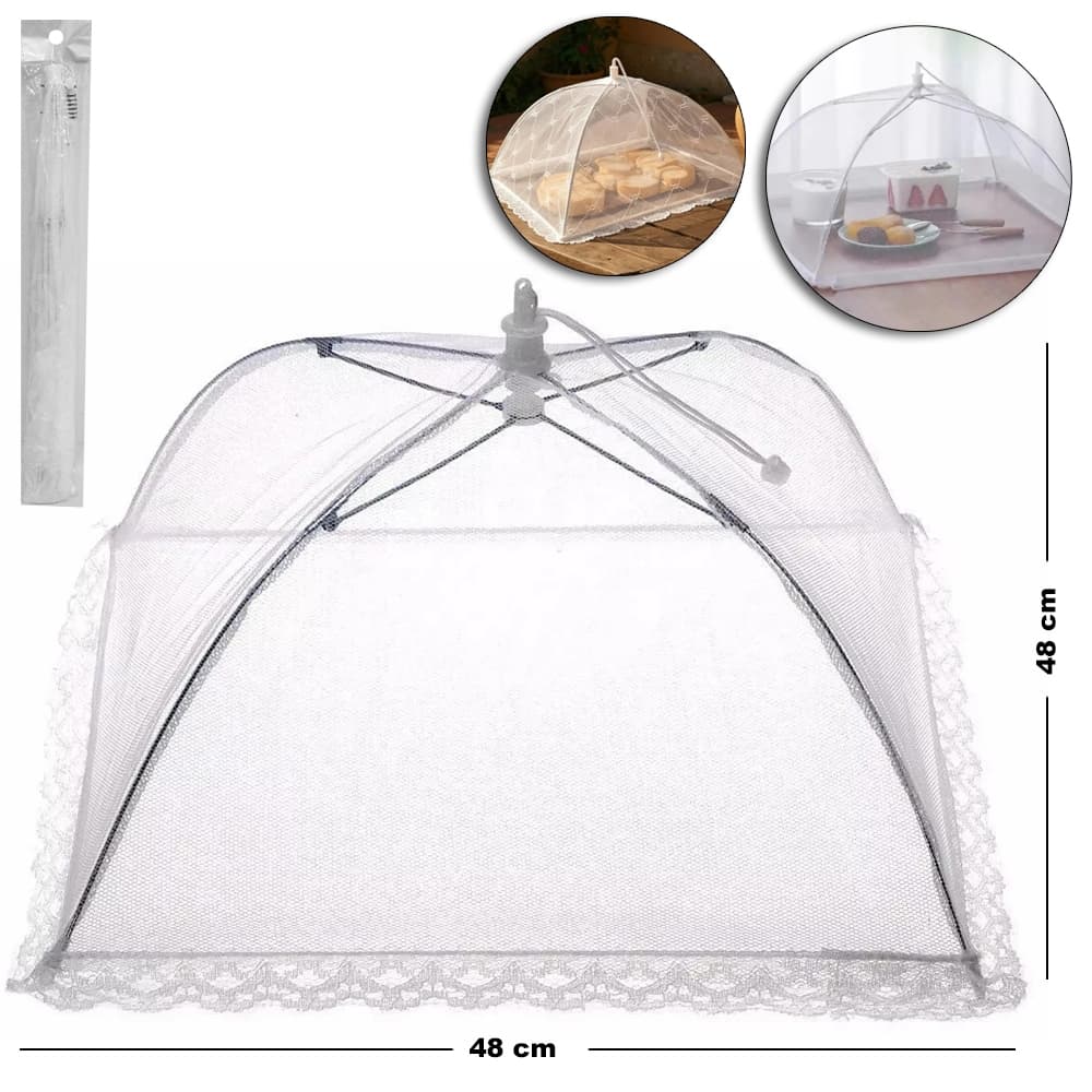 KIT COM 2 Protetores de Alimentos - Retrátil Abre e Fecha 48cm Tela Cobre Bolo Frutas Pães Mosquitos Insetos