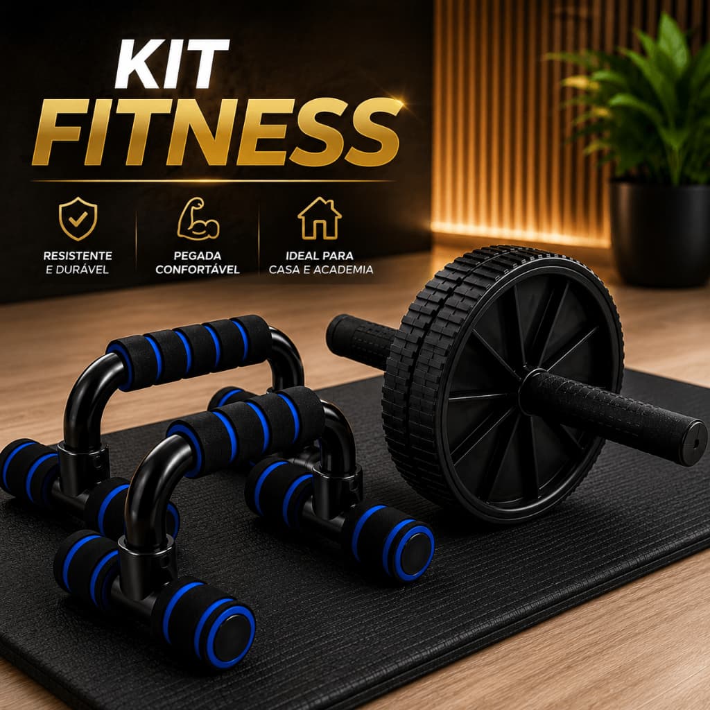 Kit Flexão + Roda Abdominal Fitness Treino Casa Academia Malhar