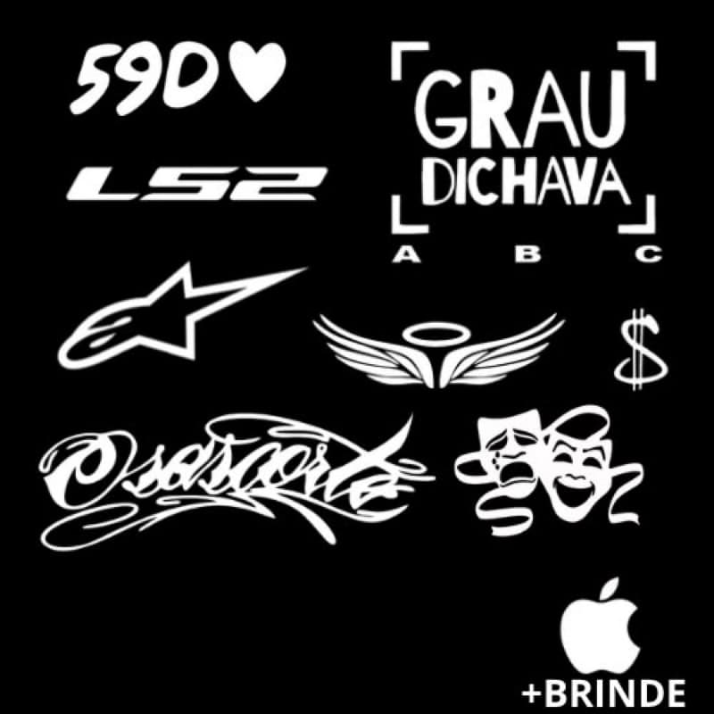 kit 8 adesivos Grau LS2 aplinistar osascorte cifrão asa chora 59d branco carro moto bike decorativo