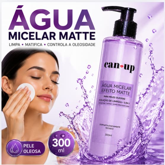 Água Micelar Matte 300ml Limpeza Facial Pele Oleosa Demaquilante Controle Oleosidade Can Up