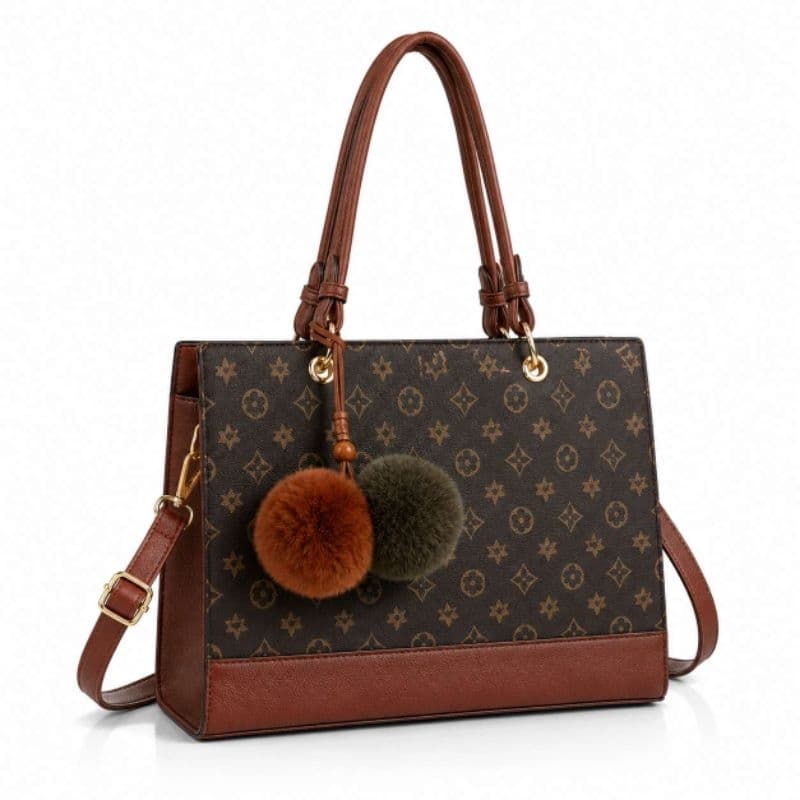 Bolsa Feminina Com Chaveiro Bicolor Elegante Couro PU Alça Transversal Estruturada JJ8344#