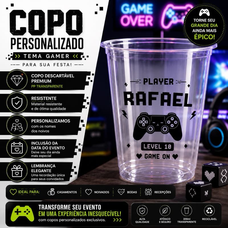 Copo Descartável Personalizado 300ml | Lembrancinha para Aniversário, Chá de Bebê, Casamento e Eventos