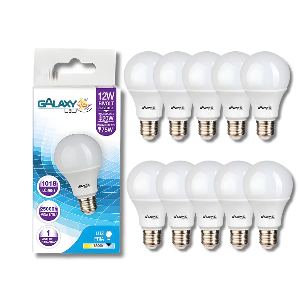 Kit Lâmpadas Led 12w Bulbo E27 Branco Frio 6500k 3,5 E 10 Unid