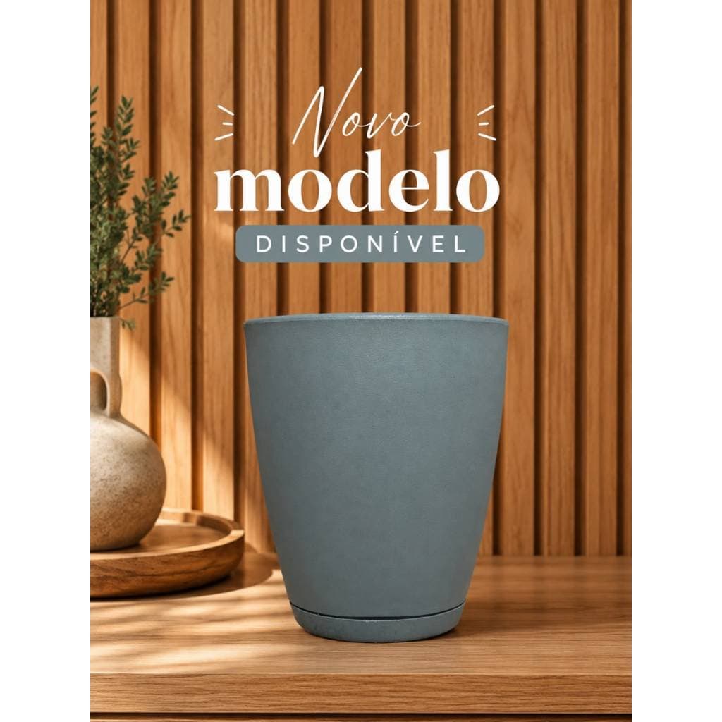 Vaso Coluna Fosca 29 cm em Polietileno com prato Vaso Luxo Moderno para Plantas