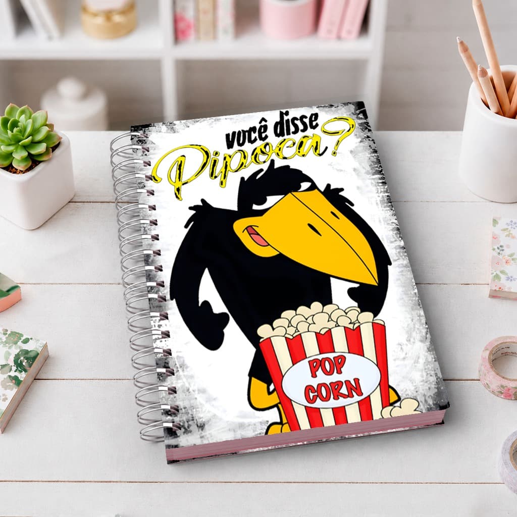Caderno A5 Você disse Pipoca | Capa Dura Premium | Wire-O | 80 Folhas | Nostalgia Estudos
