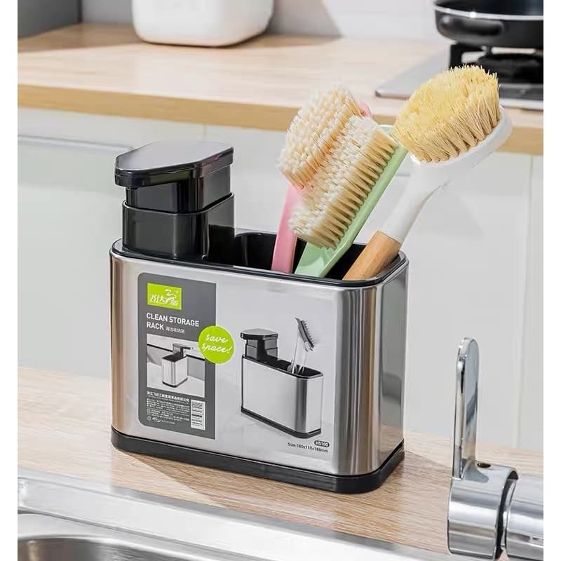 Escorredor Dispenser Detergente Suporte Inox PortaTalhares Esponja Bucha Detergente Pia Cozinha
