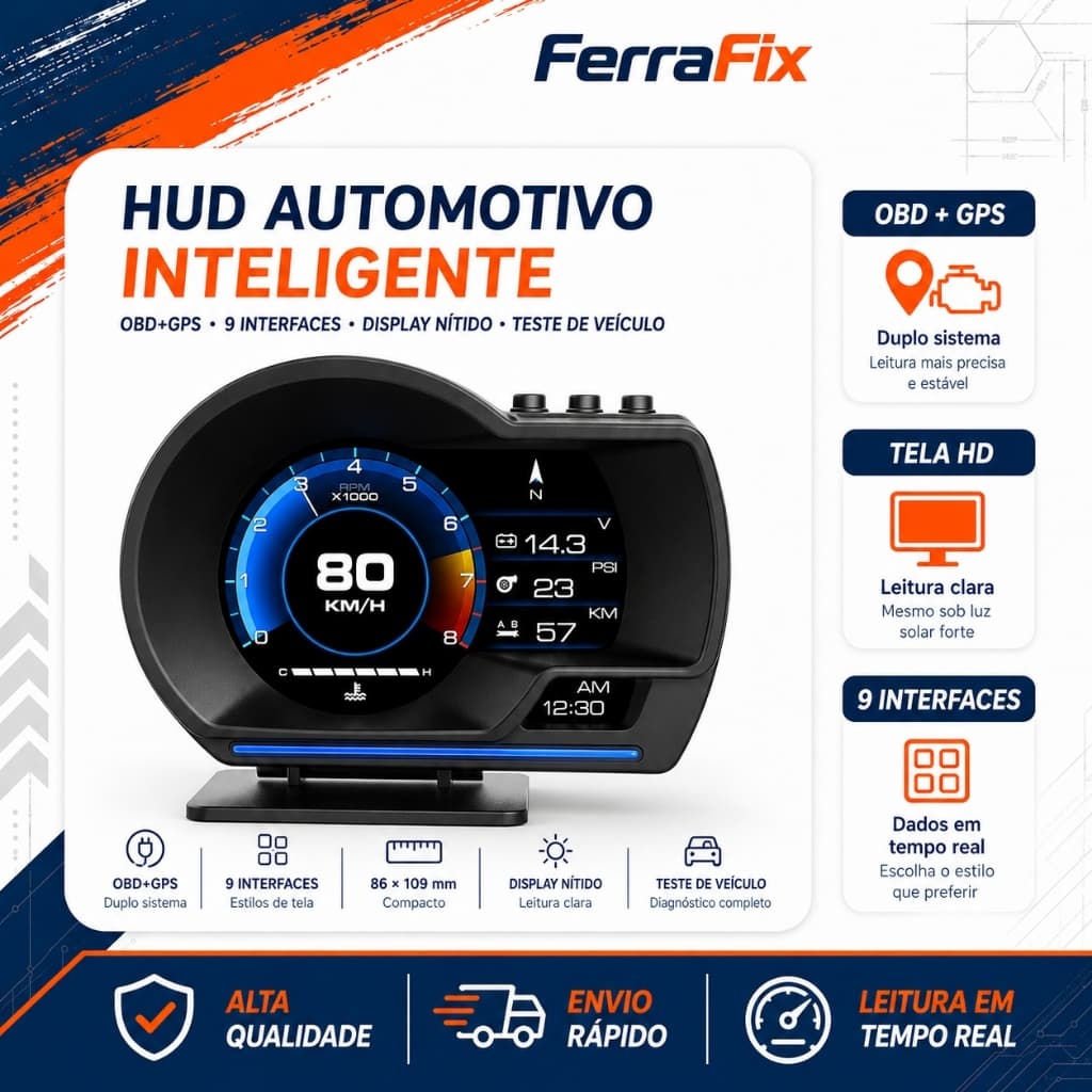 Velocímetro HUD Universal OBD2 GPS para Carros, Display Digital, Medidor de Turbo, Temperatura da Água, Multifuncional