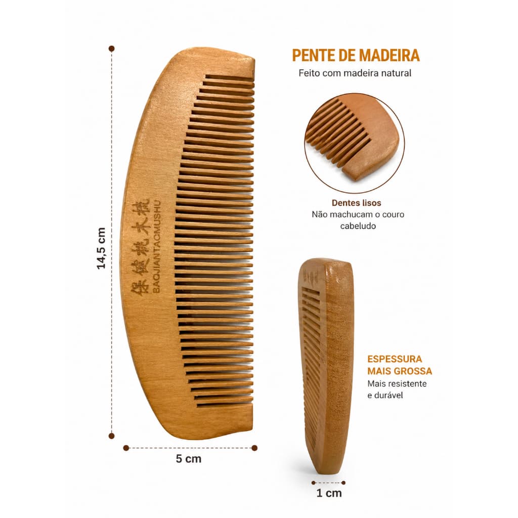Pente de madeira reduz a eletricidade estática, evitando o frizz Modelo Lua Pequeno Estilo Japonês